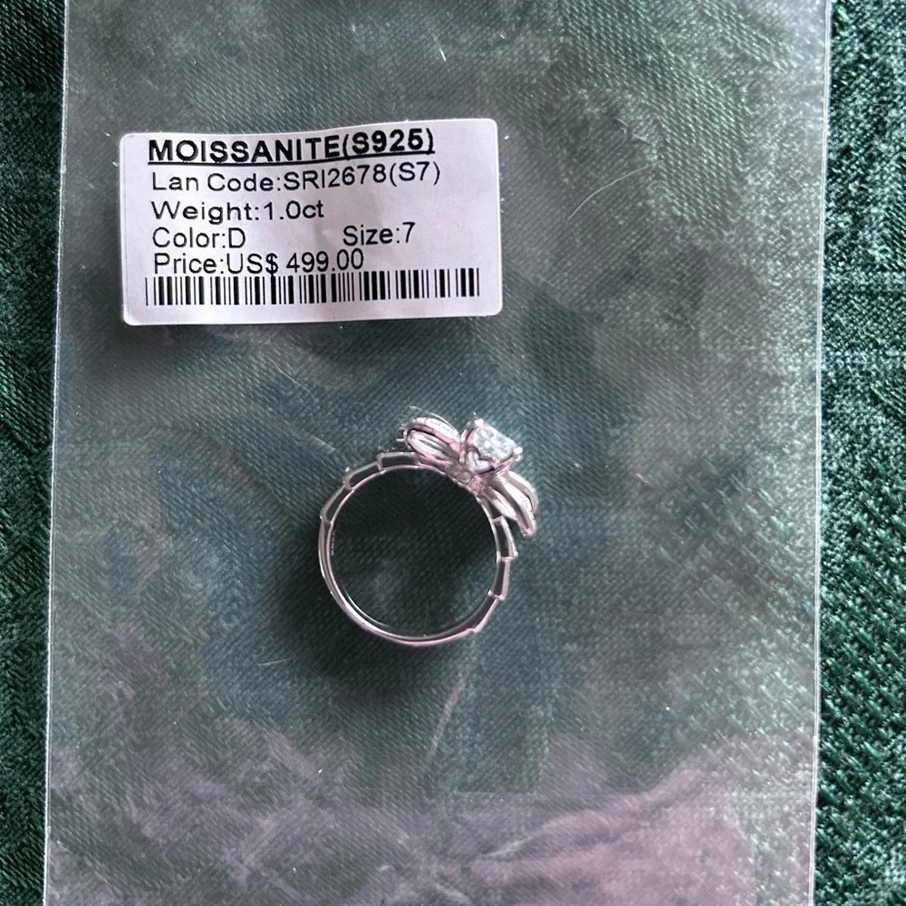 Moissanite Silver Ring with Bow Design Size 7
